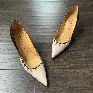 Magrit Size 5.5 Brown and Beige Leather 3.5 Inch High Heels